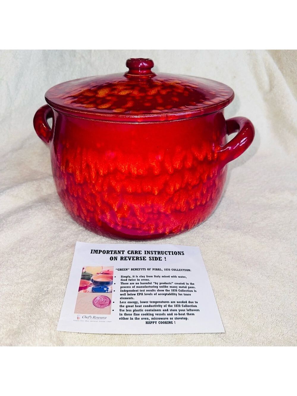 Brand NEW PIRAL Albisola Italy Red Flame Terracotta Bean Pot Soup Tureen w/Lid